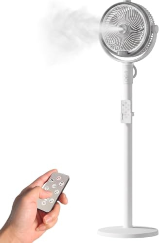 Générique Ventilateur brumisateur d'extérieur Portable avec télécommande, Ventilateur sur Pied oscillant à 4 Vitesses avec minuterie et système de Brume pour terrasse Jardin Camping，Blanc