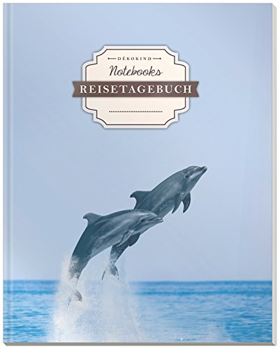 DÉKOKIND Reisetagebuch zum Selberschreiben | DIN A4, 100+ Seiten, Register, Vintage Softcover | Auch als Abschiedsgeschenk | Motiv: Delphine