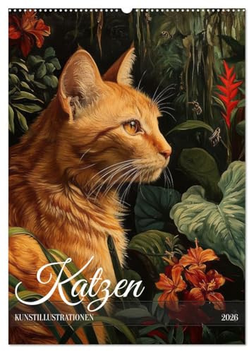 Katzen Kunstillustrationen (Wandkalender 2026 DIN A2 hoch), CALVENDO Monatskalender: Schönste Katzenillustrationen im Art Deco Stil (CALVENDO Tiere)