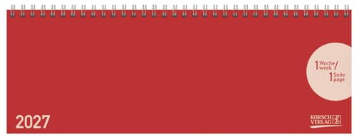 Tischquerkalender Classic Colourlux rot 2027: 1 Woche 1 Seite; Bürokalender; Tischkalender quer im Format: 29,8 x 10,5 cm