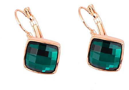 Crystalline Azuria Mujer 18ct Chapado en Oro Rosa Cristales Esmeralda simulada Verde Rombo Cuadrado Palanca Back Pendientes para Mujer y Niña