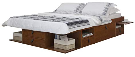 Bett mit Stauraum Bali 150x200 Karamell - Massivholz Bett mit Bettkasten u. viel Stauraum, ideal f. kleine Schlafzimmer - Bett mit Aufbewahrung inkl. Lattenrost - Praktisch, Robust und Stilvoll