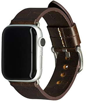 dbramante1928 - Bornholm Uhrenarmband 42/44 mm - Armband für Apple Watch - Aus robustem, hochwertigem Leder - Metallschnalle und Ösen - Dunkelbraun/Silber