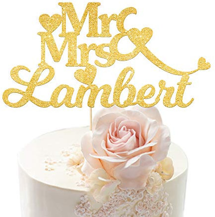 PERSONALISED Wedding Cake Topper Anniversary Cake Decoration MR & MRS Design - Personalise with ANY SURNAME - Made From 5 Colours 4mm Non-shed Double Sided Glitter Card Hand Finished in UK(Gold)