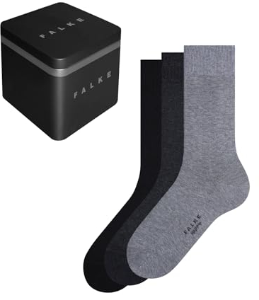 FALKE Herren Socken Happy Box Uni Multipack M So Baumwolle einfarbig 3 Paar, Mehrfarbig Black Grey Mix 0010, 39-42
