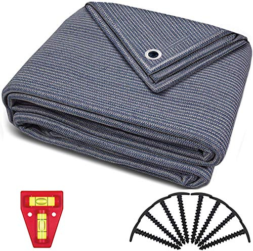 Tapis De Sol Extérieur pour Tente Et Auvent en Polyéthylène Bleu/Gris - Œillets en Acier Inoxydable - Robuste Et Lavable - Sac De Transport Et 8 Piquets + Niveau À Bulle 250 cm x 500 cm