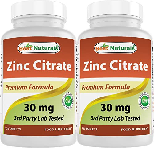 Best Naturals Zinc 30mg Supplements (as Zinc Citrate) - zinc Vitamins for Adults Immune Support - 120 Tablets (120 Count (Pack of 2))
