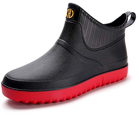 Rojeam Stivali in Gomma Uomo Donna Scarpe da Pioggia Antiscivolo Scarpe da Giardinaggio Stivali Impermeabili Nero Rosso 41 EU