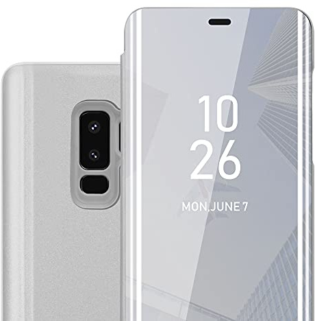 Cadorabo Hülle kompatibel mit Samsung Galaxy S9 Plus Schutzhülle TPU Silikon Case 360 View Spiegel, Slim Kratzfest Weiche Gummi mit Rundumschutz Cover Hülle für Galaxy S9 Plus in Silber