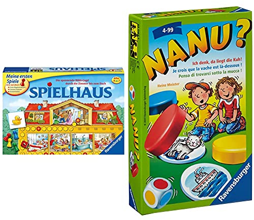 Ravensburger 21424 - Spielhaus - Kinderspielklassiker, spannende Bilderjagd für 2-4 Spieler ab 4 Jahren & Mitbringspiele 23063 - Nanu?