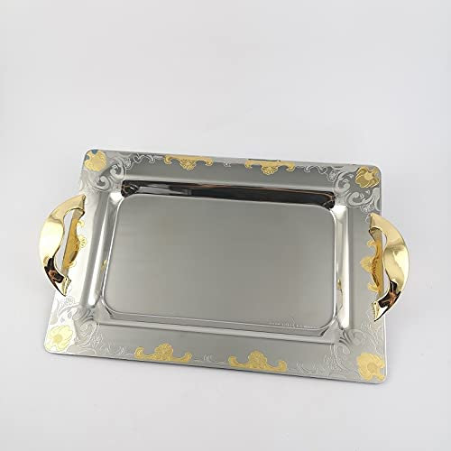 Set mit 3 rechteckigen Tabletts aus Edelstahl, Orchidee, goldfarben