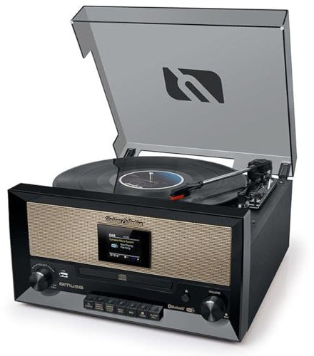 Muse Giradischi MT-110DAB con impianto stereo integrato, lettore vintage in vinile, Bluetooth, compatibile con smartphone, set completo di giradischi in stile retrò, radio DAB UVM.
