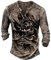 Mens Henely Shirts Vintage Distressed Tops Button Up Blouse Long Sleeve Casual Tee Shirts L Grey Skull