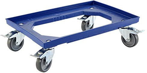 Karton EU Transportroller 60 x 40 cm mit 4 Bremsen und 4 Lenkrollen Rollwagen Euroboxen Eurobehälter, 300 kg Tragfähigkeit, Blau