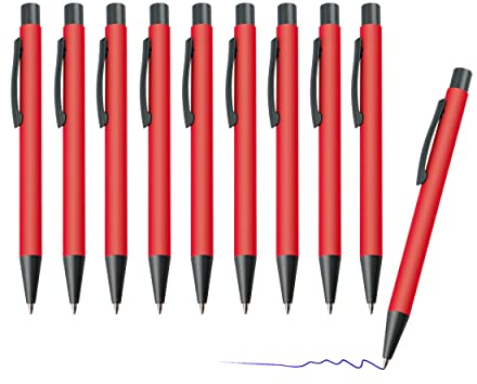 sin4sey 10er Set Kugelschreiber matt - klassischer Kuli in lebendigen Trendfarben (Rot)