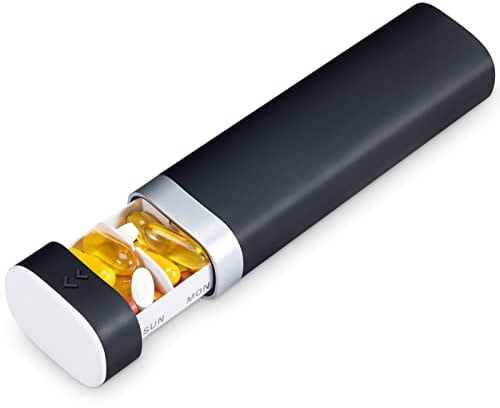 Tablettenbox 7 Tage, Betife BPA Frei Tägliche Pillendose, Wöchentliche Reise Medikamentenbox, Pillenbox für Vitamine, Medikamente, Pillen, Tabletten Organizer für unterwegs (Schwarz)