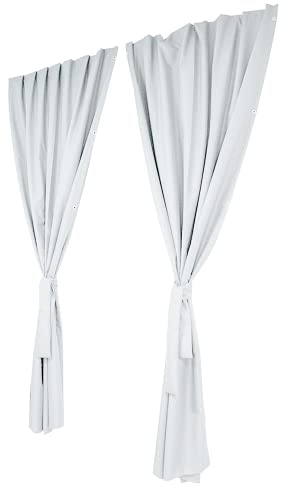 Grand Filippo Gardine 150x250 cm Weiß - Outdoor Vorhang Wetterfest mit ösen - Langlebige und Wetterfeste Sonnenblende - Gardine mit Stahlseil Set - Vorhänge für Aussenbereich