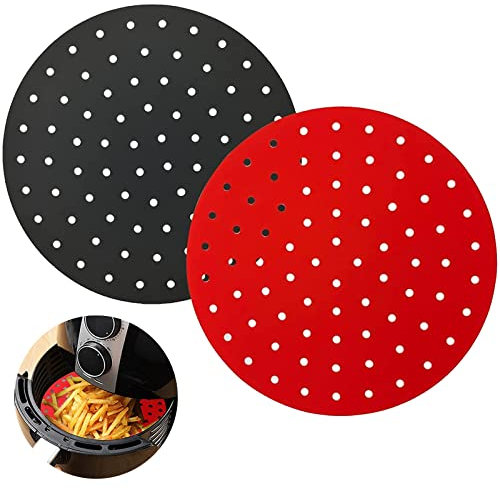 2 Tappetini per Friggitrice ad Aria Rotondo Tappetini in Silicone per Friggitrice ad Aria Riutilizzabile Antiaderente Tappetino(23cm)
