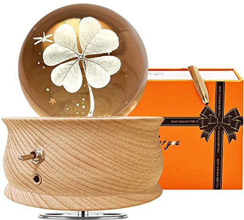 JOIENDY Spieluhr mit Kristallkugel 360°Rotation Base 3D Kristallkugel 70mm Kugelglas Geschenk für Weihnachten Geburtstag Mutter Valentinstag Dekoration