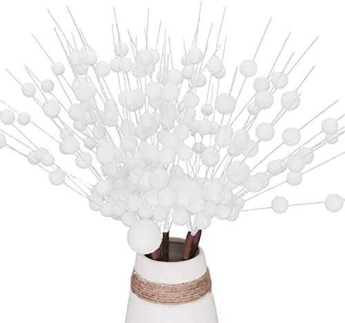 KKSTY 6Pcs White Artificial Berries Stems Christmas Berry Picks Sprays Holly Berries Twigs Filler Branches for Xmas Tree Decoration Wreath DIY Crafts Floral Arrangement Holiday Home Decor