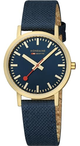 Mondaine Classic Damen Quarz Armbanduhr aus Edelstahl mit Textil-Kork-Band, 36 mm, A660.30314.40SBQ, blau (Deep Ocean Blue)
