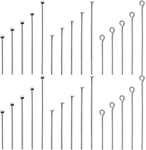 TOAOB 750pcs Aiguilles Tiges Clous a Tete Ronde et Plate en Acier Inoxydable Épingle à Oeil Argent Longueur 20mm 25mm 30mm 40mm 50mm Diamètre 0.7mm pour Accessoire Fabrication de Bijoux Artisanat