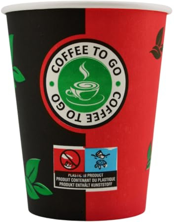 Enpack 1000 Schwarz/Rote Pappbecher 200 ml aus Kraftpapier - Kaffeebecher to go zum servieren von Tee, Kaffee, Glühwein oder anderen Getränken - Coffee To Go Becher