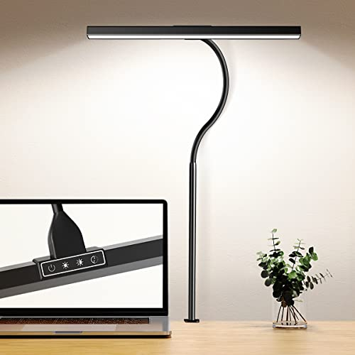 Lampe de Bureau LED Puissante, Bravzurg 12W, dimmable à Pince, Lumiere avec chargeur et fonction minuterie, Angle et hauteur réglables, 5 Luminosité, pour eclairage les gamer, ecran