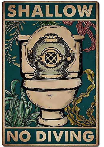 Lsjuee Shallow No Diving Retro Metal Tin Sign Aluminio Metal Sign Home Placas Decoración Hogar Cocina Bar Restaurante Metal Sign 12x16 Pulgadas