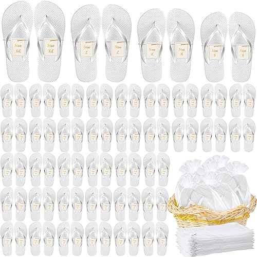 Bonuci 60 Paar Flip-Flops für Hochzeit, Hotel, Spa, Hausschuhe mit Größenkarten, Kordelzugbeutel, Hochzeits-Partygeschenke, Weiss/opulenter Garten, Einheitsgröße