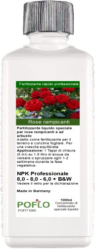 POFLO Fertilizzante per rose rampicanti e rose ad arbusto, fertilizzante liquido premium della linea professionale (1000ml)