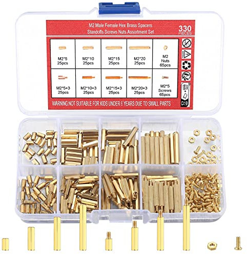 330 Pcs M2 Male Female Brass Hex Spacer Standoffs Screws Nuts, Brass Spacer Hex Column Screw Nut Assortment Kit, Threaded Pillar Standoffs Screws for PCB Circuit Board Motherboard Standoffs Spacer