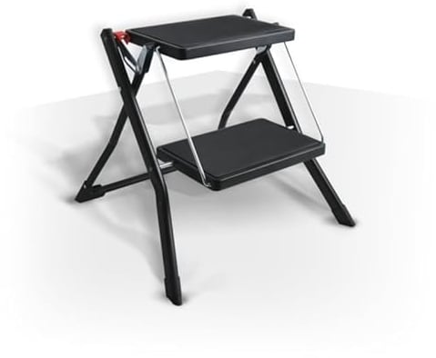 MSV Marche Pied 2 marches Pliant & Anti-dérapant léger en Acier - Max 150kg - Noir Mat