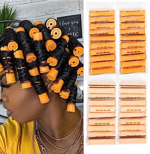 Perm Rods Set for Natural Hair Plastic Cold Wave Rods Orange Perm Rods for Long Short Hair Rollers Hair Curling Rods for Women Hair DIY Hairdressing Tools (40 Count, Orange+Beige)