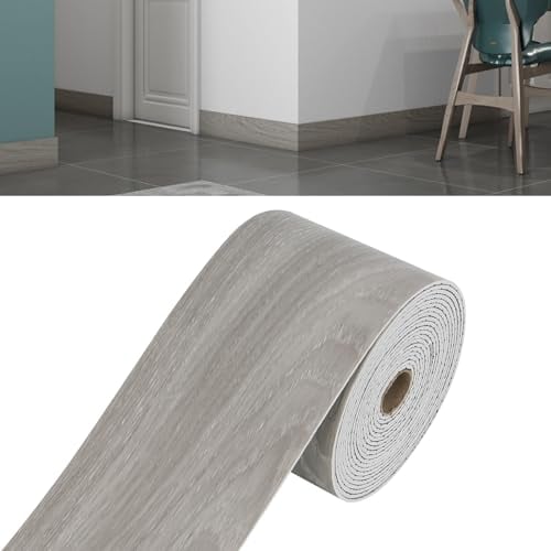 Plinthe souple large et épaisse, 5 m/10 m, bande décorative flexible autocollante, profilé de transition pour sol, plinthes pour murs, effet bois marbré (1, aspect bois marbré gris, 10 m x 10 cm)