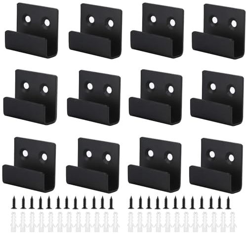 Soporte para Azulejos Pared 12Pcs Gancho para Colgar Espejo en la Pared Soporte Espejo Pared Pesado de Acero Laminado en Frío para Colgar Imágenes Espejos Lienzos Ropa(Negro,Ancho Interior 11mm)