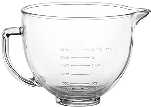 Skelang Glass Mixer Bowl, Glass Mixing Bowl with Handle and Measurement Markings, Stand Mixing Bowl, Compatible with Kitchenaid 4.5 QT and 5 QT Tilt-Head Stand Mixers