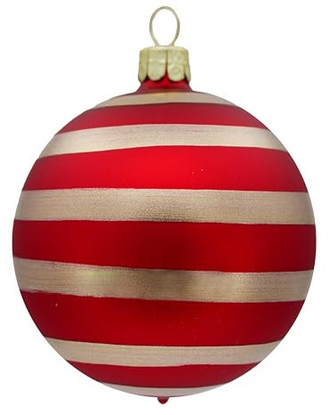 Ornex Set Ornamentali (Ø 7cm) in Vetro soffiato e Decorato a Mano per Albero di Natale Decorazioni, Rosso, Oro, 6 Sfere Ø 7 cm, 6 unità