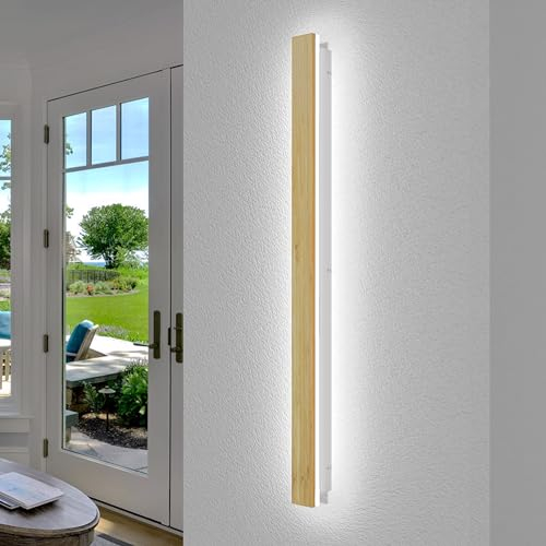 Applique Murale En Bois LED Longue Éclairage Mural Intérieur Moderne Applique Murale Dimmable Avec Télécommande En Bambou Appliques Pour Chambre À Coucher Salon Couloir D'escalier,100cm,36w