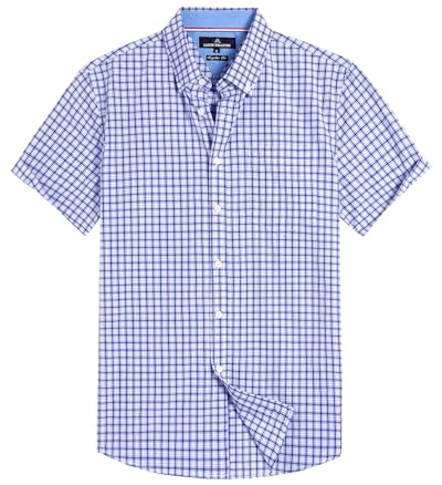Alimens & Gentle Chemise boutonnée à carreaux à manches courtes en coton pour homme, coupe régulière, chemises vichy décontractées
