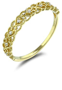 Lieson Ehering Frauen, Damenring Gold 585 14K Vintage Hohl Herz mit Moissanit Ring Verlobung Gelbgold Große 52 (16.6)