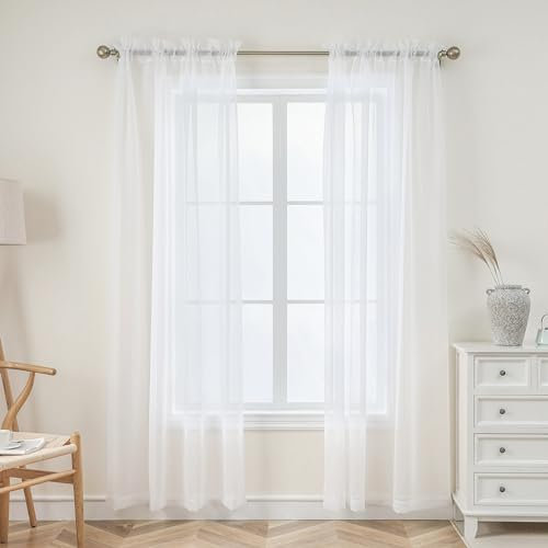 Demetex White Net Curtains 72 Drop 2 Panels Voile Window Curtains Rod Pocket Sheer Curtains for Office Lounge Bedroom Decorations, Set of 2, 137 x 183 cm, White
