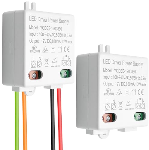 LED Trafo Mini 12V/DC, 2 Stücke 10W Mini LED Transformator 830MA 50-60Hz 12V/DC 12V Transformator Leuchten und Stripes Klein und Flach Ohne Mindestlastanforderungen