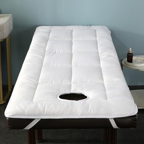 Spa-Massagetischauflage Mit Gesichtsloch Beauty Massage SPA Tischpolsterauflage Salon-Bettmatratze Wimpernbettbezug Mit Gummiband Waschbar Quadratischer Runder Kopf,White(s),190 * 60cm