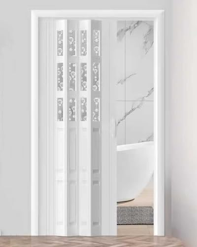 ZIMGOD Falttür Innentüren PVC-Innenfalttür 60 76 84 94 104 170 203 cm Breit, Weiße Schiebetür mit Acrylfenster und Griff, Falttür für Badezimmer(39x80in (99x203cm))
