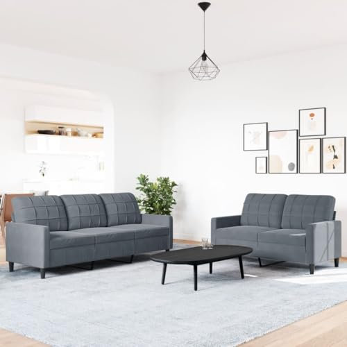 IKAYAA Sofagarnitur 3 2 1 Set, Wohnzimmer Couch, Futon, 2-Sitzer + 3-Sitzer, Dunkelgrau