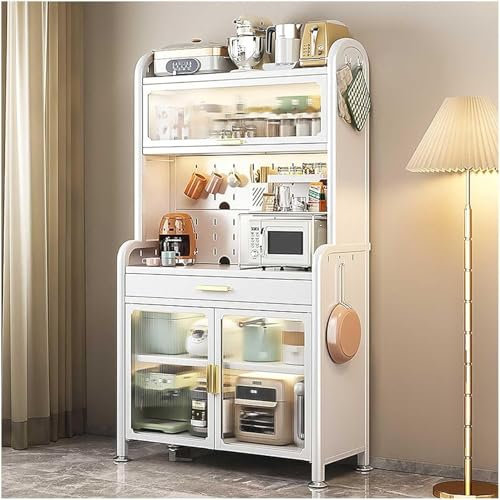 CONGRUI Küchenregal mit 5 Ebenen, mit Schublade und verstellbarem Regal, 147,5 x 70 cm, Speisekammerschrank für Aufbewahrung zu Hause und Kaffeebar, 179 x 70 cm, Weiß