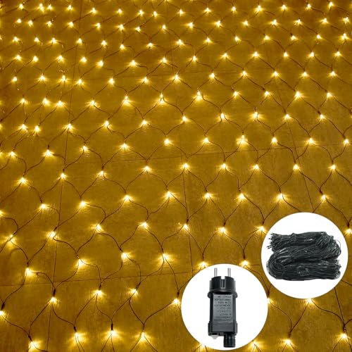 XINZI Lichternetz Außen 6x4m, Lichterkette Außen 8 Modi Lichtervorhang innen, lichterkette netz mit Stecker, lichternetz innen weihnachtsbeleuchtung, led netz für Weihnachten Halloween, Warmweiß