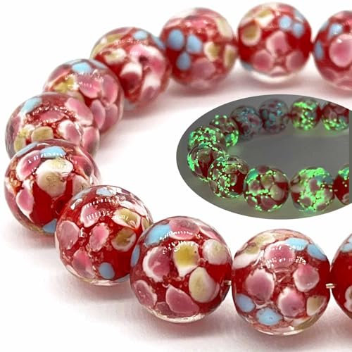 Artsy Crafts Lilienblüten-Perlen, leuchtet im Dunkeln, 12 mm, europäische Lampwork, leuchtende Glasperlen für Schmuckherstellung, Charm-Armbänder, Halsketten, Ohrringe, Basteln, Lilie, Rot