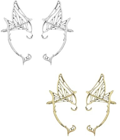 FDCGAS 2 Paar Elfen Ohrringe für Damen,Ohrclips Damen Ohne Ohrlöcher, Elfenohren Ohrringe Erwachsene, Elfen Ohren für Elben Kostüm Feenkostüme Frauen Cosplay Kostüm, Silber(Silber, Gold)